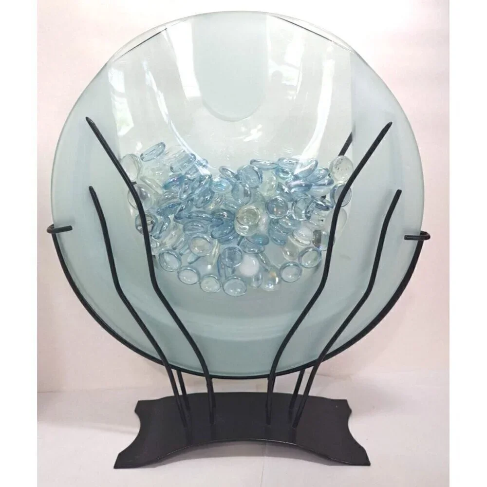 Glass Flower Vase for Artificial Flowers Only or Glass Marbles with Metal Stand